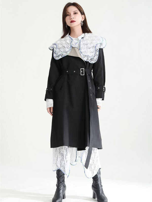 [EAM] Sieviešu krāsains bloks liela izmēra, garas tranšeja, jauns atloks ar garām piedurknēm brīvi pieguļoša vējjaka modes plūdmaiņas, pavasara 2022. gada rudens 1DF1914