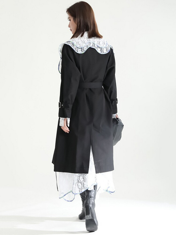 [EAM] Sieviešu krāsains bloks liela izmēra, garas tranšeja, jauns atloks ar garām piedurknēm brīvi pieguļoša vējjaka modes plūdmaiņas, pavasara 2022. gada rudens 1DF1914