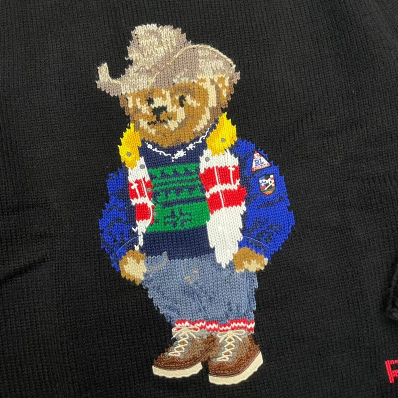 2022 RL Bear πουλόβερ Γυναικεία χειμερινά ρούχα Ανδρικά μανίκια μόδας πλεκτό Unisex πουλόβερ με ζιβάγκο μαλλί + παλτό κασμίρ