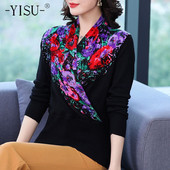 YISU Džemperis Sieviešu Šalles apkakles apdruka Brīvs Silts Garām piedurknēm Džemperis Sieviešu Rudens Ziemas Elastīgs Ikdienas Sieviešu Pullove