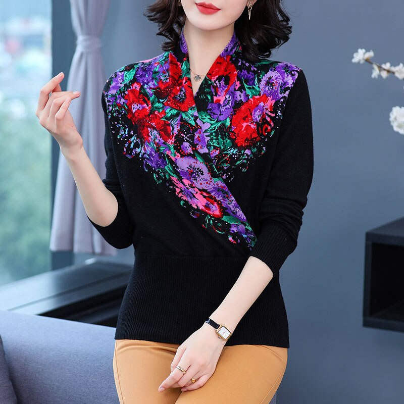 YISU Džemperis Sieviešu Šalles apkakles apdruka Brīvs Silts Garām piedurknēm Džemperis Sieviešu Rudens Ziemas Elastīgs Ikdienas Sieviešu Pullove