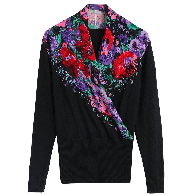 YISU Džemperis Sieviešu Šalles apkakles apdruka Brīvs Silts Garām piedurknēm Džemperis Sieviešu Rudens Ziemas Elastīgs Ikdienas Sieviešu Pullove