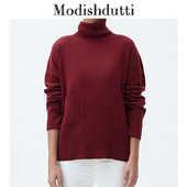 Modishdutti jesen 2022. Ženska modna zimska pletena džemper s dolčevitom Femme Jednobojni džepni jednostavni ležerni puloveri Top