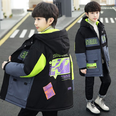 Χειμερινό εφηβικό, βελούδινο χοντρό παλτό, μακρύ χαλαρό, αντιανεμικό μπουφάν με κουκούλα από βαμβάκι για παιδιά Ρούχα Parka