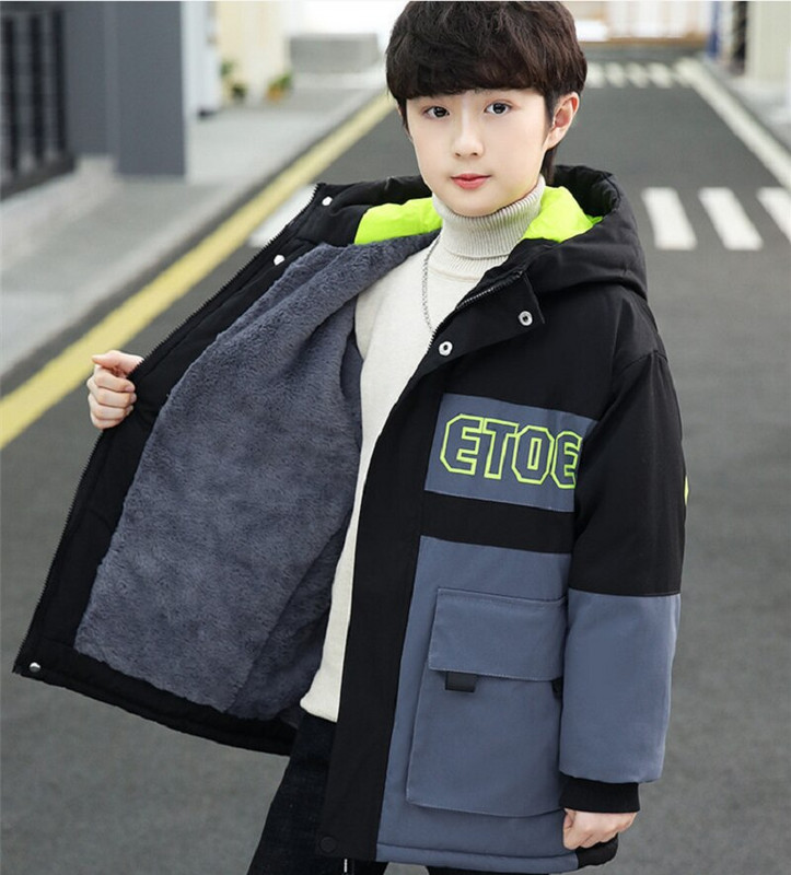 Χειμερινό εφηβικό, βελούδινο χοντρό παλτό, μακρύ χαλαρό, αντιανεμικό μπουφάν με κουκούλα από βαμβάκι για παιδιά Ρούχα Parka