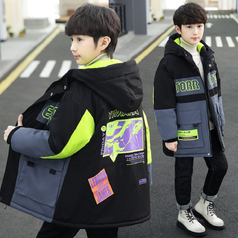 Χειμερινό εφηβικό, βελούδινο χοντρό παλτό, μακρύ χαλαρό, αντιανεμικό μπουφάν με κουκούλα από βαμβάκι για παιδιά Ρούχα Parka