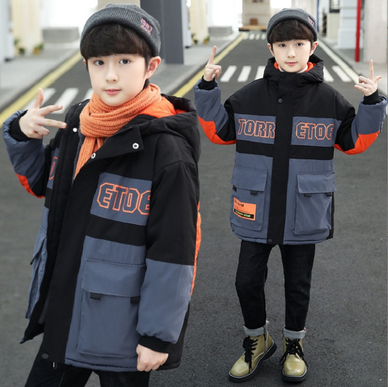 Χειμερινό εφηβικό, βελούδινο χοντρό παλτό, μακρύ χαλαρό, αντιανεμικό μπουφάν με κουκούλα από βαμβάκι για παιδιά Ρούχα Parka