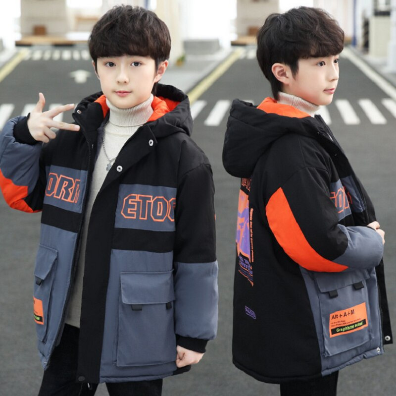 Χειμερινό εφηβικό, βελούδινο χοντρό παλτό, μακρύ χαλαρό, αντιανεμικό μπουφάν με κουκούλα από βαμβάκι για παιδιά Ρούχα Parka