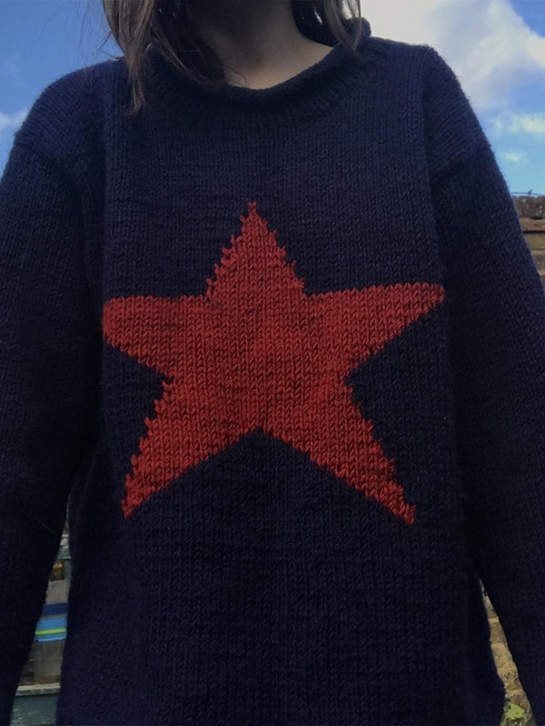 Zimski pulover sa zvjezdanim uzorkom Ženski ležerni široki pleteni džemper Bijela pletena odjeća dugih rukava Ženski modni topli džemper s O-izrezom