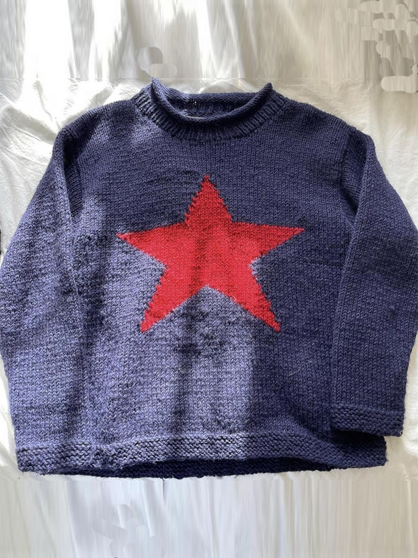 Zimski pulover sa zvjezdanim uzorkom Ženski ležerni široki pleteni džemper Bijela pletena odjeća dugih rukava Ženski modni topli džemper s O-izrezom