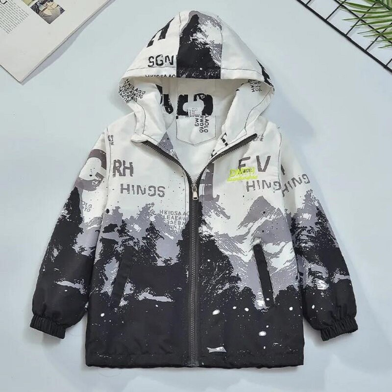 Pavasaris 4-14G Zēniem Apģērbi Jakas Bērniem Mēteļi Topi Drukas jaka Bērnu Apģērbs Virsdrēbes ar kapuci Sports Vēja necaurlaidīga vējjaka
