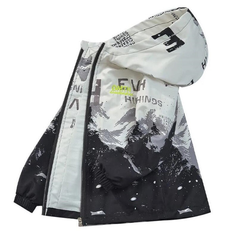 Pavasaris 4-14G Zēniem Apģērbi Jakas Bērniem Mēteļi Topi Drukas jaka Bērnu Apģērbs Virsdrēbes ar kapuci Sports Vēja necaurlaidīga vējjaka