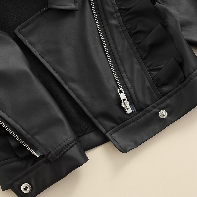 Μόδα Νέα Βρεφικά κορίτσια με φερμουάρ PU Δερμάτινο παλτό Princess Toddler Κορίτσι βολάν πέτο Έκδοση αντιανεμικό ανοιξιάτικο χειμώνα