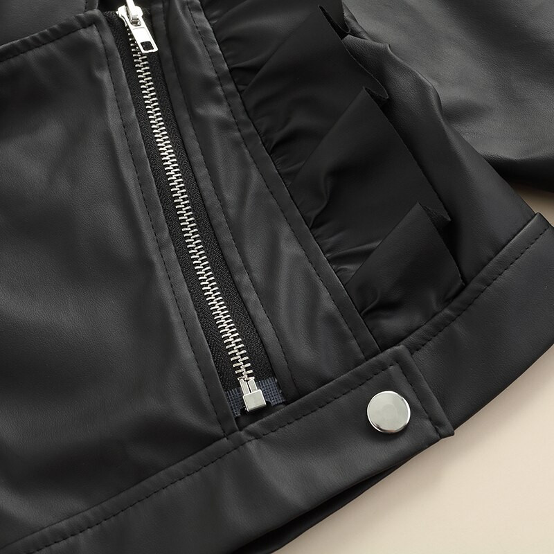 Μόδα Νέα Βρεφικά κορίτσια με φερμουάρ PU Δερμάτινο παλτό Princess Toddler Κορίτσι βολάν πέτο Έκδοση αντιανεμικό ανοιξιάτικο χειμώνα