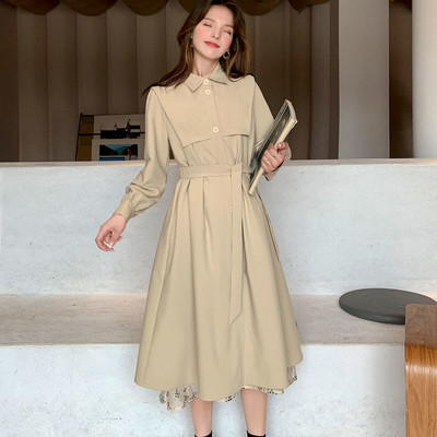 Trench Sieviešu vienrindas, garas, taisnas biroja sieviešu jostas, plānas, elegantas virsjakas, pavasara brīvlaiks, stilīgi brīvi ielas apģērbi, eleganti