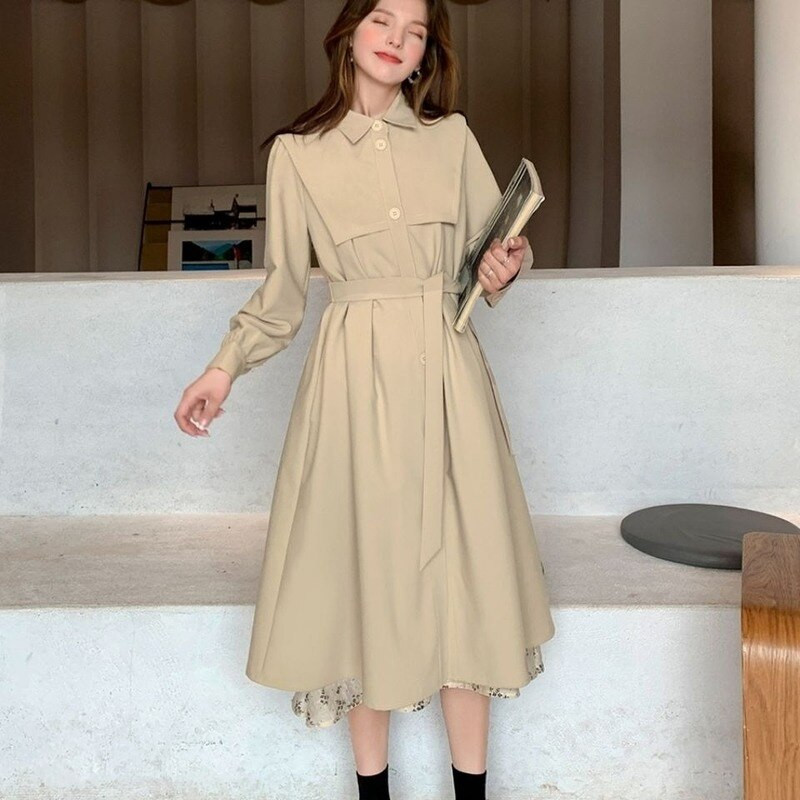 Trench női egysoros, hosszú, egyenes irodai női öv vékony, elegáns felöltő tavaszi szabadidő Stílusos laza utcai ruházat elegáns