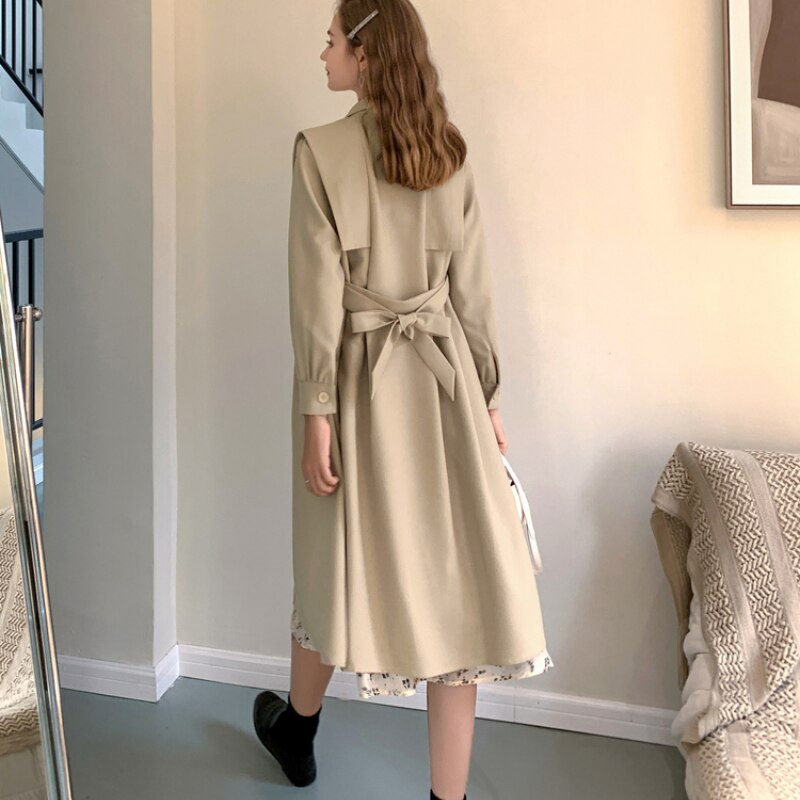 Trench női egysoros, hosszú, egyenes irodai női öv vékony, elegáns felöltő tavaszi szabadidő Stílusos laza utcai ruházat elegáns