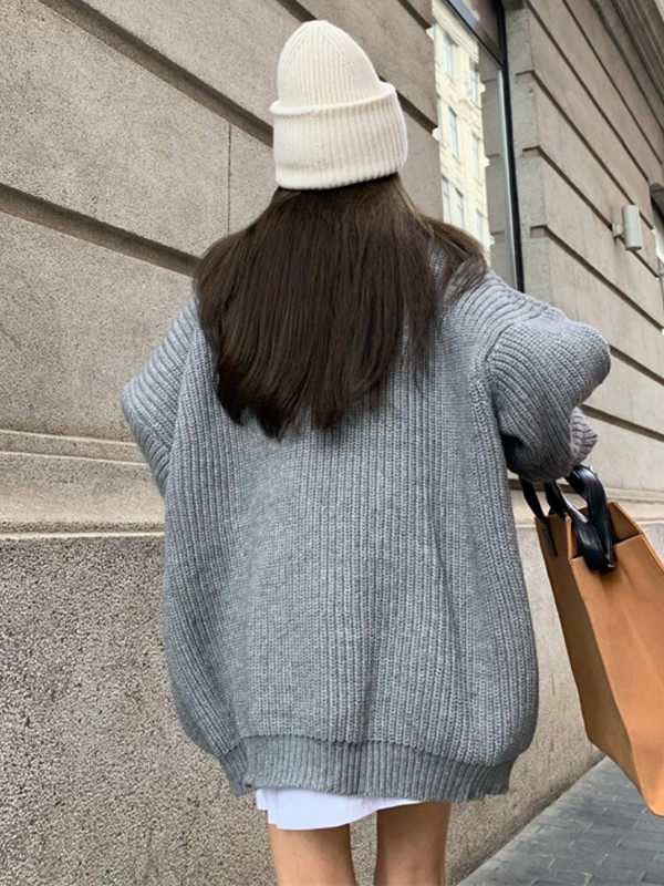 Bornladies Χαλαρό Πλεκτό Πουλόβερ Vintage V λαιμόκοψη Γυναικείο Πράσινο Χοντρό Ζεστό Πουλόβερ Chic High Street Χειμερινό πουλόβερ