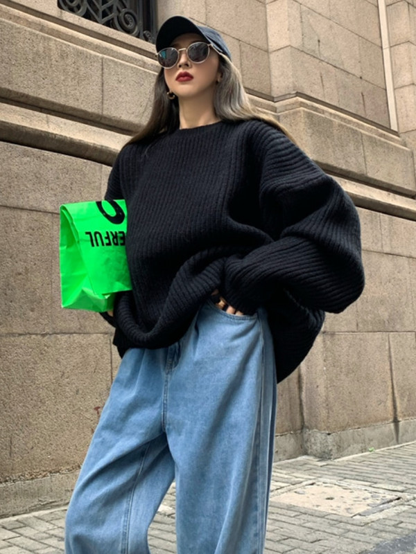 Bornladies Χαλαρό Πλεκτό Πουλόβερ Vintage V λαιμόκοψη Γυναικείο Πράσινο Χοντρό Ζεστό Πουλόβερ Chic High Street Χειμερινό πουλόβερ