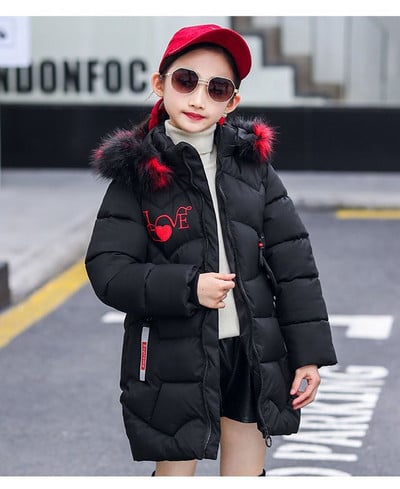 4 krāsu liela izmēra ziemas saglabā siltumu, gara stila meiteņu jaka Pusaudžu bieza, smaga, aukstumizturīga vējjaka ar kapuci bērniem