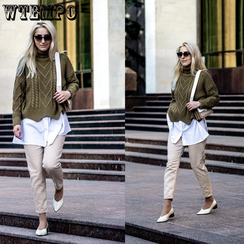 Κοντό πουλόβερ Πουλόβερ Χαλαρό Πλεκτό Πλεκτό Πλεκτό πουλόβερ Χειμώνας Γυναικείο ζιβάγκο Παχύ Ζεστό Χονδρικό