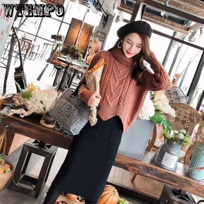 Κοντό πουλόβερ Πουλόβερ Χαλαρό Πλεκτό Πλεκτό Πλεκτό πουλόβερ Χειμώνας Γυναικείο ζιβάγκο Παχύ Ζεστό Χονδρικό