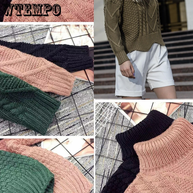 Κοντό πουλόβερ Πουλόβερ Χαλαρό Πλεκτό Πλεκτό Πλεκτό πουλόβερ Χειμώνας Γυναικείο ζιβάγκο Παχύ Ζεστό Χονδρικό