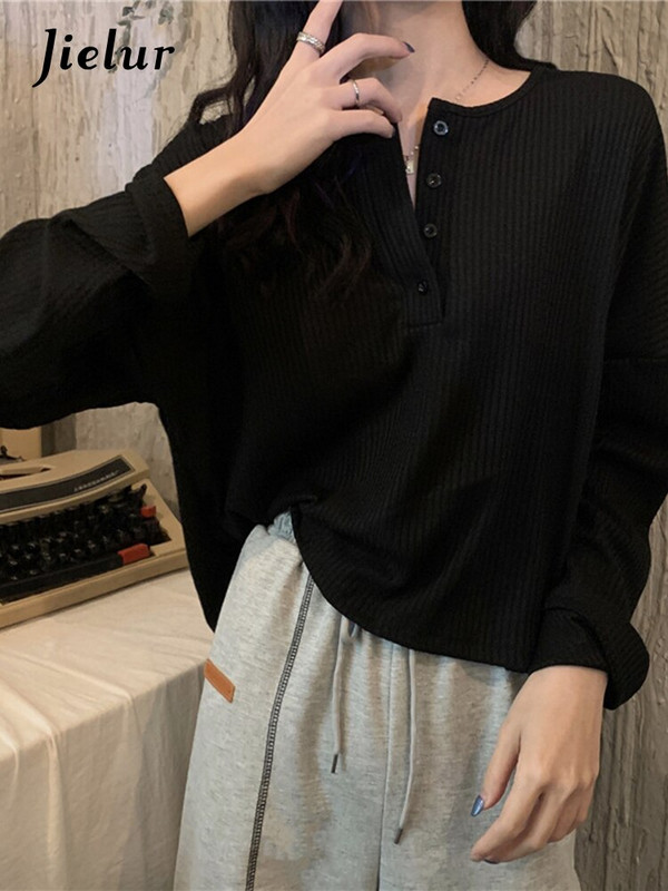 Jielur Φθινόπωρο Χειμώνας Καλοκαίρι Μόδα Μασίφ μπλουζάκια Casual Φαρδιά πουλόβερ Γυναικεία μακριά κοντομάνικα λεπτά μπλουζάκια πλεκτά τοπ μαλακά