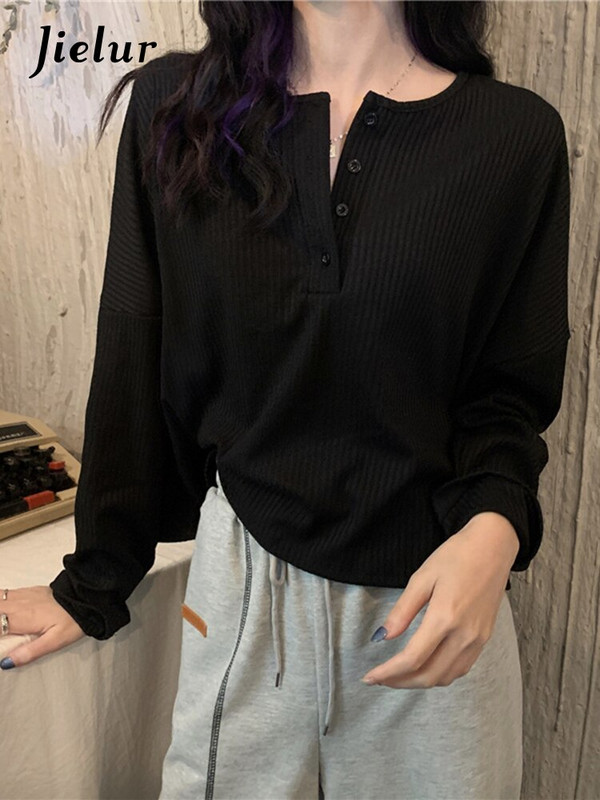 Jielur Φθινόπωρο Χειμώνας Καλοκαίρι Μόδα Μασίφ μπλουζάκια Casual Φαρδιά πουλόβερ Γυναικεία μακριά κοντομάνικα λεπτά μπλουζάκια πλεκτά τοπ μαλακά