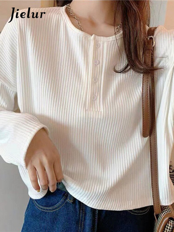 Jielur Φθινόπωρο Χειμώνας Καλοκαίρι Μόδα Μασίφ μπλουζάκια Casual Φαρδιά πουλόβερ Γυναικεία μακριά κοντομάνικα λεπτά μπλουζάκια πλεκτά τοπ μαλακά