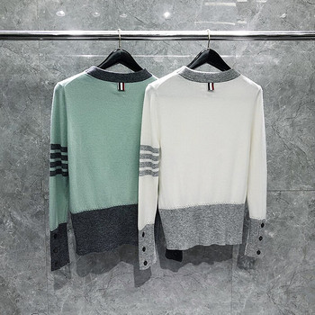 TB THOM Дамски пуловери Корейска модна марка Палта Fun-mix Patchwork 4-bar Stripes Crewneck Pullover Kawaii Streetwear пуловери