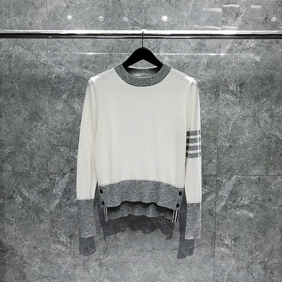 TB THOM Γυναικεία Πουλόβερ Κορεάτικα Παλτό Επώνυμων Μόδας Fun-Mix Συνονθύλευμα 4 ράβδων ρίγες Crewneck Πουλόβερ Kawaii Streetwear Πουλόβερ