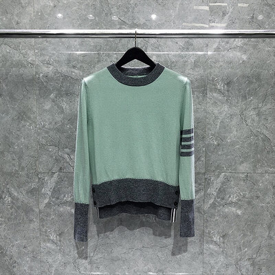 TB THOM Γυναικεία Πουλόβερ Κορεάτικα Παλτό Επώνυμων Μόδας Fun-Mix Συνονθύλευμα 4 ράβδων ρίγες Crewneck Πουλόβερ Kawaii Streetwear Πουλόβερ