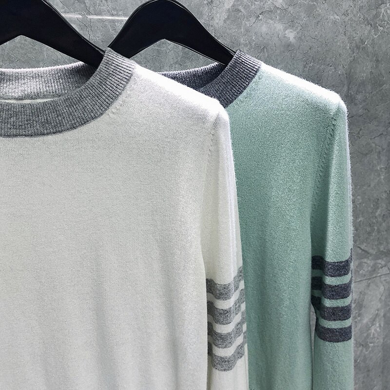 TB THOM Γυναικεία Πουλόβερ Κορεάτικα Παλτό Επώνυμων Μόδας Fun-Mix Συνονθύλευμα 4 ράβδων ρίγες Crewneck Πουλόβερ Kawaii Streetwear Πουλόβερ