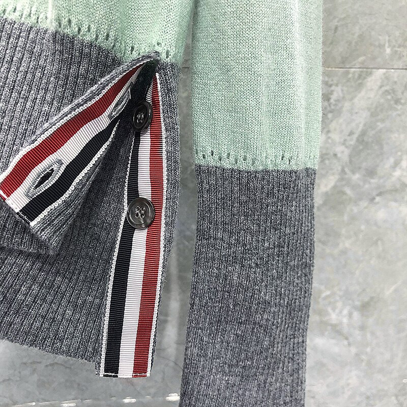 TB THOM Γυναικεία Πουλόβερ Κορεάτικα Παλτό Επώνυμων Μόδας Fun-Mix Συνονθύλευμα 4 ράβδων ρίγες Crewneck Πουλόβερ Kawaii Streetwear Πουλόβερ