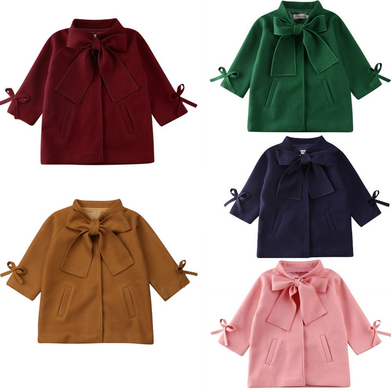 Νέα 2022 Βρεφικά Φθινοπωρινά Χειμερινά Ρούχα Παιδικά Κοριτσίστικα Ξύλινο Παλτό Μακρυμάνικο Παπιγιόν Μασίφ Μπλε Navy Μπουφάν Ζεστά Μπλουζάκια 2-8Τ