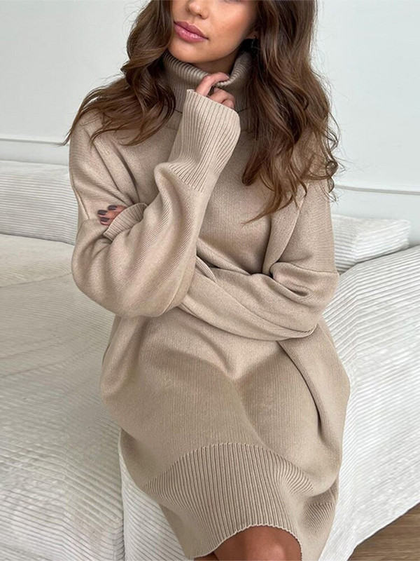 Γυναικείο μακρύ πουλόβερ με ζιβάγκο Γυναικείο πλεκτό πουλόβερ πουλόβερ Casual loose jumper Γυναικείο χειμωνιάτικο πουλόβερ Φόρεμα ζεστό Dames Truien