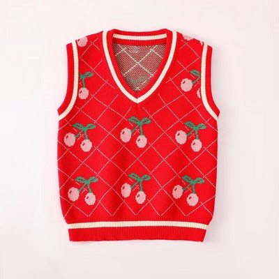 Rudens Ziemas Meiteņu Vestes Trikotāžas Džemperis Veste O veida kakla Žakarda Aust Vintage Bezpiedurknēm Bērnu Virsdrēbes Mēteļi Trikotāžas