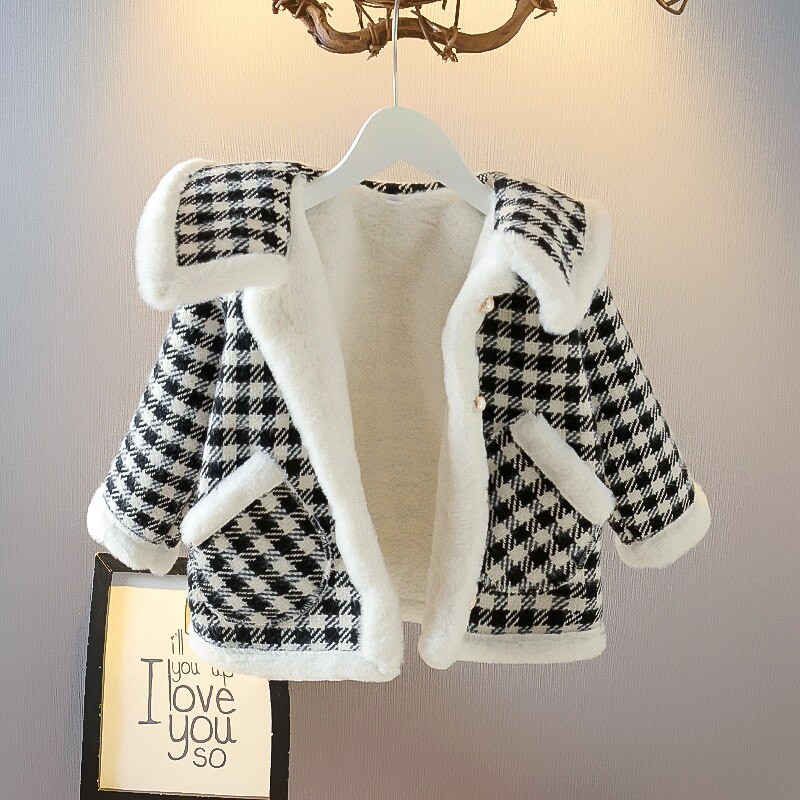 Φθινοπωρινά και χειμωνιάτικα παλτό για κορίτσια Καρό σακάκι Plus Velvet Thickening + Messenger Bag Korean Jacket Winter Coat+ Messenger Bag