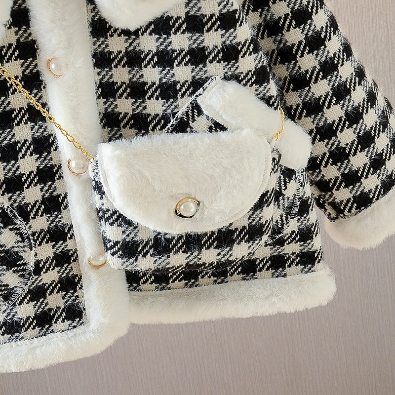 Φθινοπωρινά και χειμωνιάτικα παλτό για κορίτσια Καρό σακάκι Plus Velvet Thickening + Messenger Bag Korean Jacket Winter Coat+ Messenger Bag