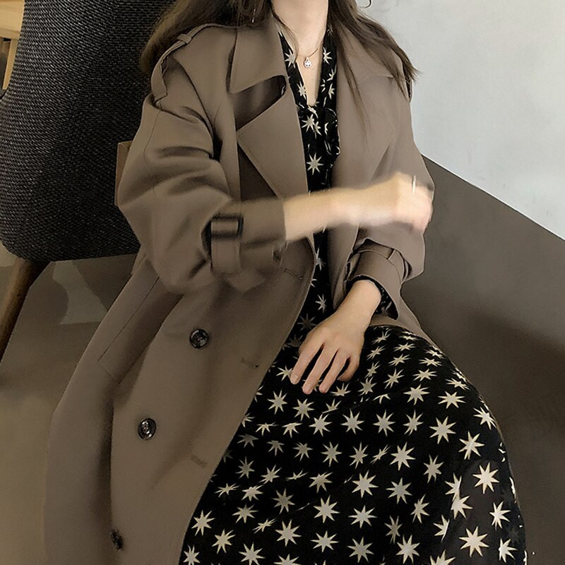 2022. gada jauns vējjaka sieviešu apģērbs, korejiešu elegants pavasara rudens garie mēteļi, jp173