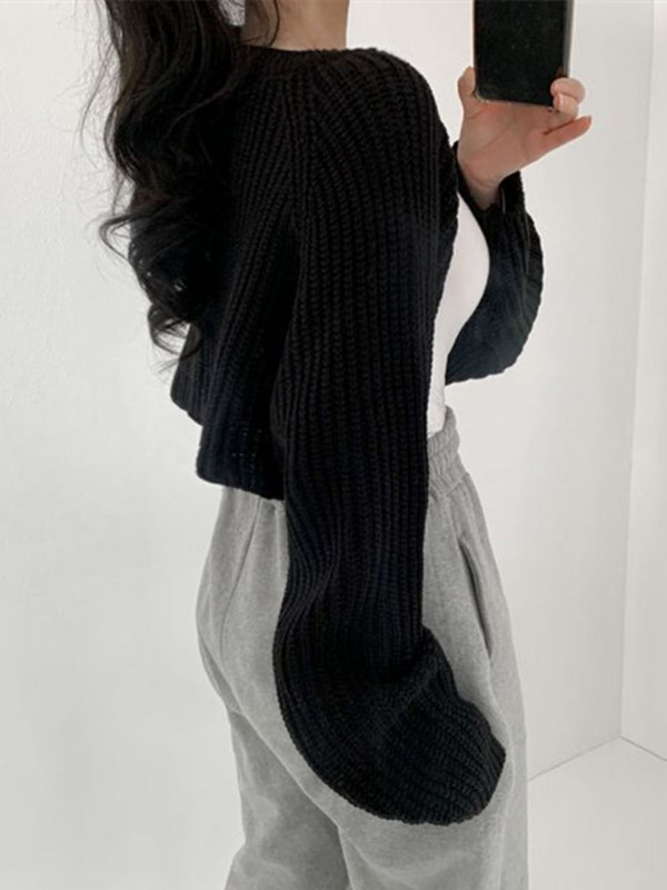 Νέες κοντές ζακέτες 2022 πλεκτές κομψές κορεάτικες γυναικείες πόντσο μόδας Φθινοπωρινές κομψές vintage μινιμαλιστικές γυναικείες μπλούζες