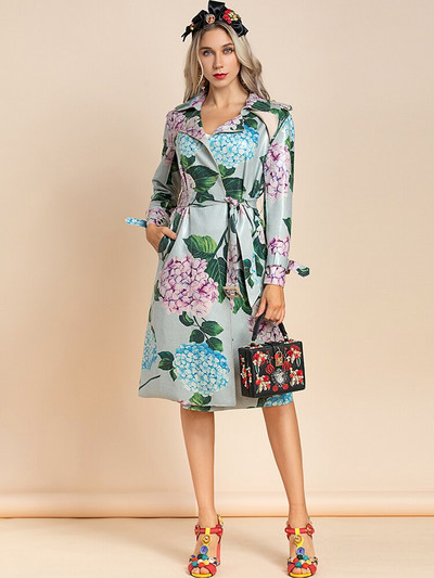 LD LINDA DELLA Runway Φθινοπωρινή χειμερινή μόδα PU Μακριά καμπαρντίνα Γυναικεία μακρυμάνικη vintage λουλούδια πανωφόρι με ζώνη