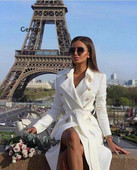 Ženski vintage bijeli trenč kaput s dvostrukim kopčanjem za žene, uski dugi trenč haljina, ženska zimska uredska jednobojna trenč haljina