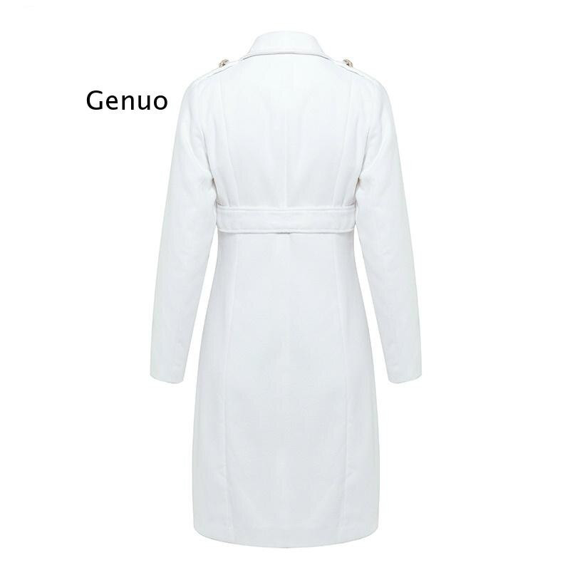 Ženski vintage bijeli trenč kaput s dvostrukim kopčanjem za žene, uski dugi trenč haljina, ženska zimska uredska jednobojna trenč haljina