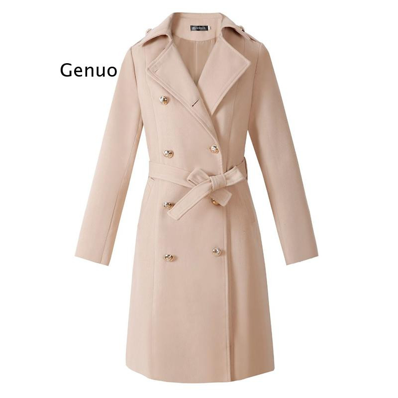 Ženski vintage bijeli trenč kaput s dvostrukim kopčanjem za žene, uski dugi trenč haljina, ženska zimska uredska jednobojna trenč haljina
