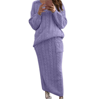 Jesen Zima Dvodijelni set Ženske zimske džemperi dugih rukava Set suknji pulover Topla pletena odjeća Top i kompleti hlača