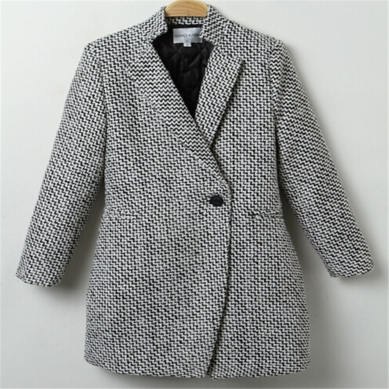 Zimski kaput Ženski vuneni kaput u obliku ptičje zube Modni kaput od mješavine pamuka Preveliki džepni kaput s jednim gumbom Gornja odjeća Femme