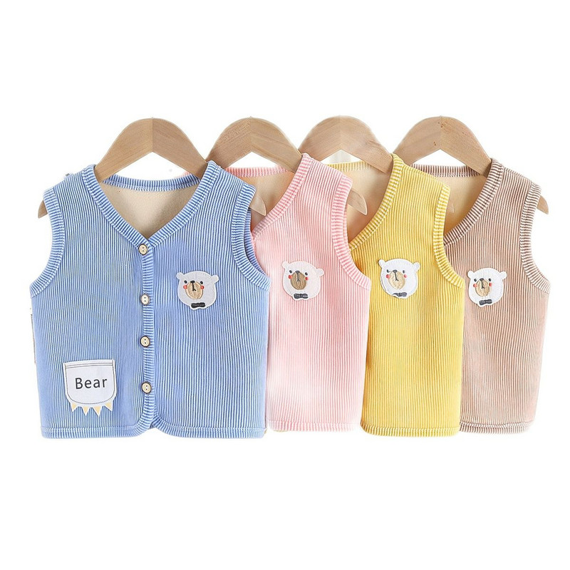 0-5Y Cartoon Bear Winter Kid Γιλέκο Γούνινο Γιλέκο Χοντρό ζεστό μπουφάν αμάνικο κοριτσάκι αγόρι Παιδικά ρούχα Παιδικά ρούχα