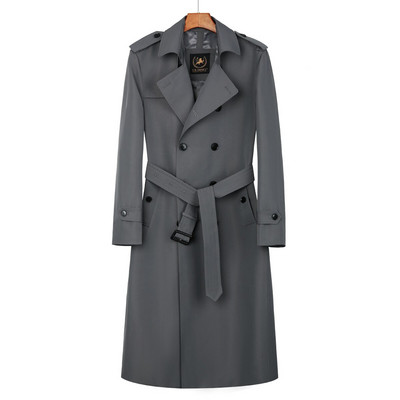 Super Long Windbreaker Ανδρική βρετανική καμπαρντίνα με διπλό στήθος μεσαίο γκρι μακρύ φόρεμα Άνοιξη Φθινόπωρο Νέα μόδα πάνω από το γόνατο